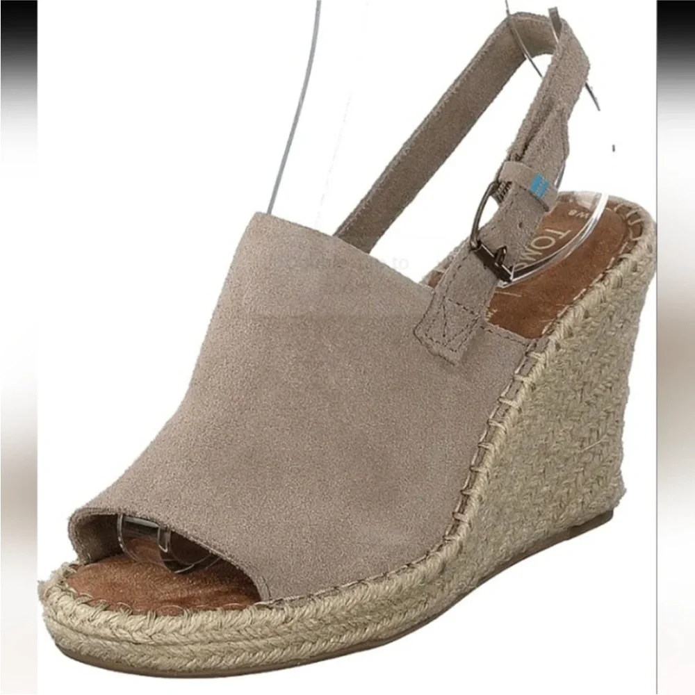 TOMS | Monica Suede Wedge Espadrille Sandals Desert Taupe Womens Size 7.5